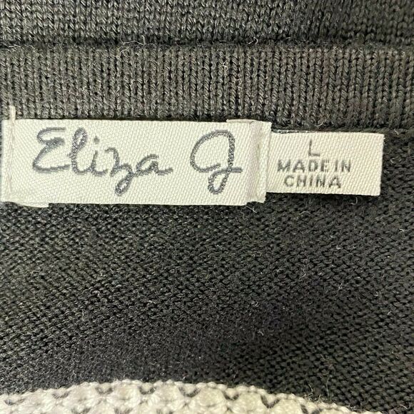 Eliza J. Black and White Striped Long Sleeve A-Line Dress Size L - Picture 7 of 9